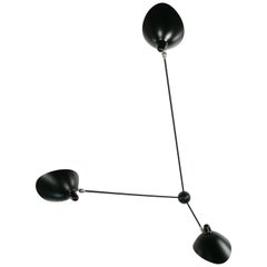 Serge Mouille Mid-Century Modern Black Three Fixed Arms Spider Ceiling Lamp