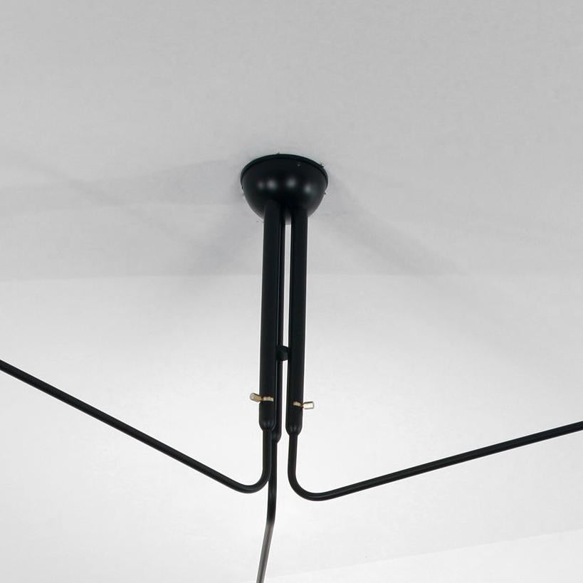 Contemporary Serge Mouille Mid-Century Modern Black Three Rotating Arms Ceiling Lamp For Sale