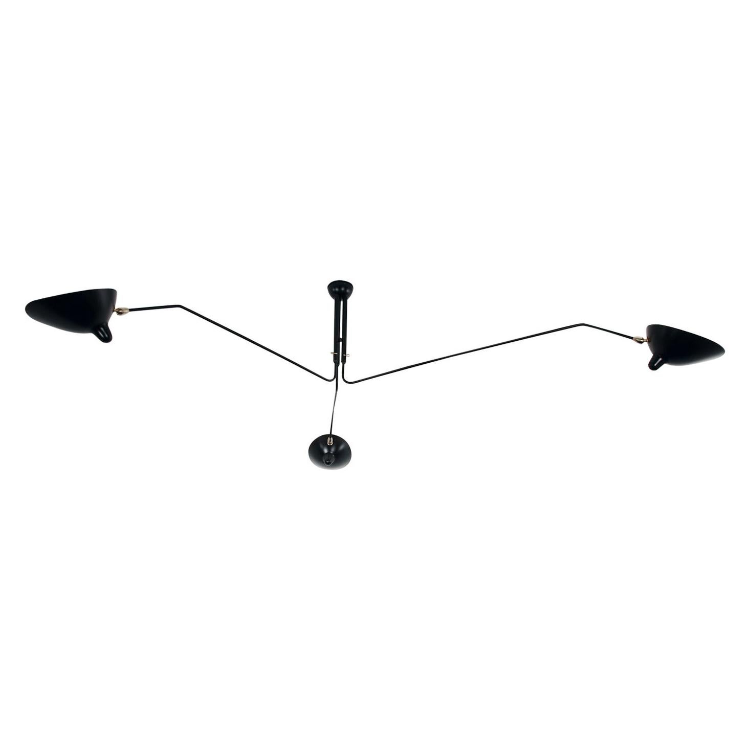 Serge Mouille Mid-Century Modern Black Three Rotating Arms Ceiling Lamp