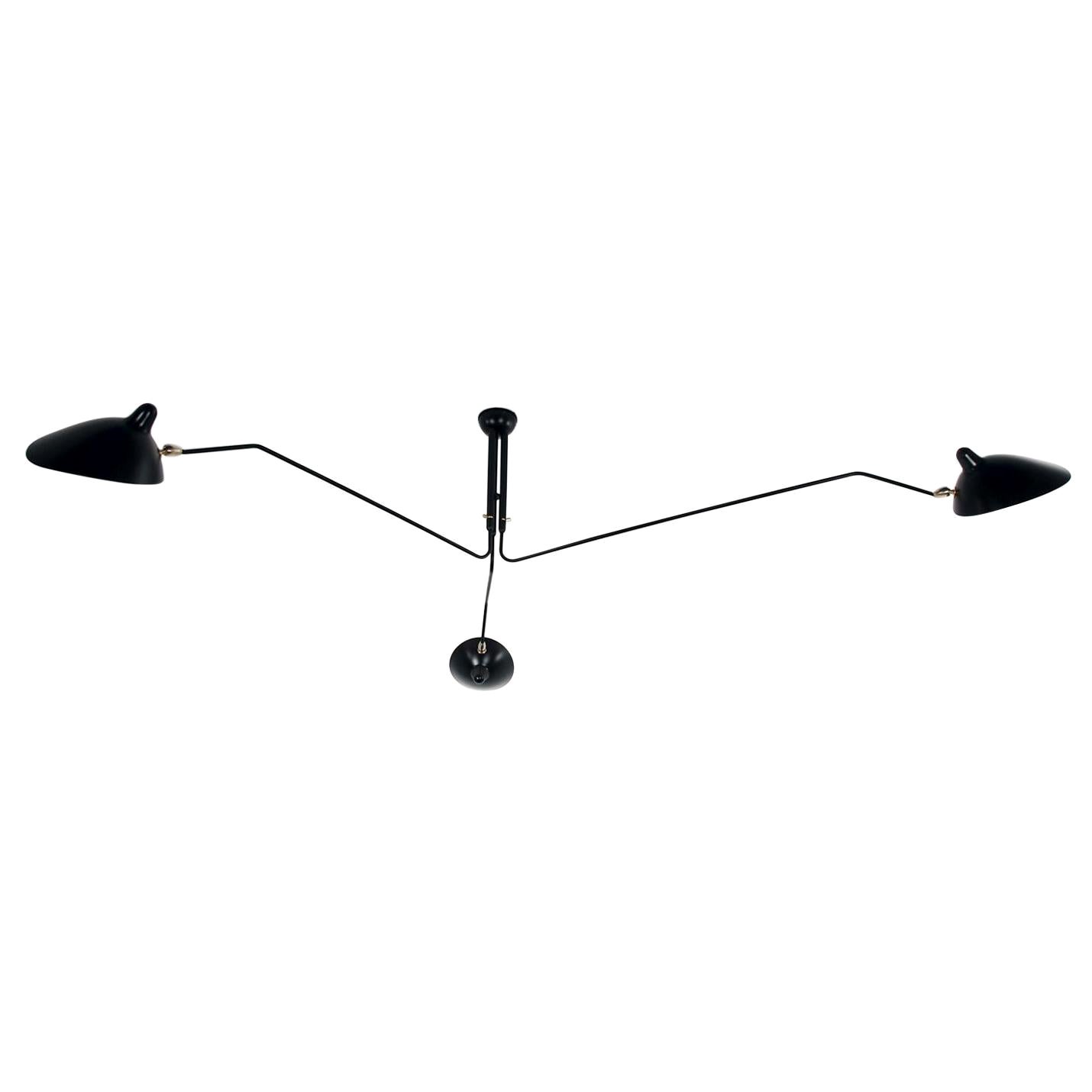 Serge Mouille Mid-Century Modern Black Three Rotating Arms Ceiling Lamp For Sale
