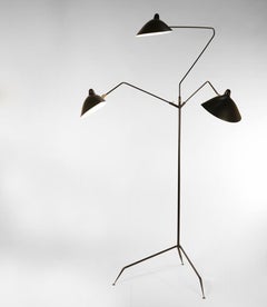 Serge Mouille Mid-Century Modern Black Three Rotating Arms Floor Lamp