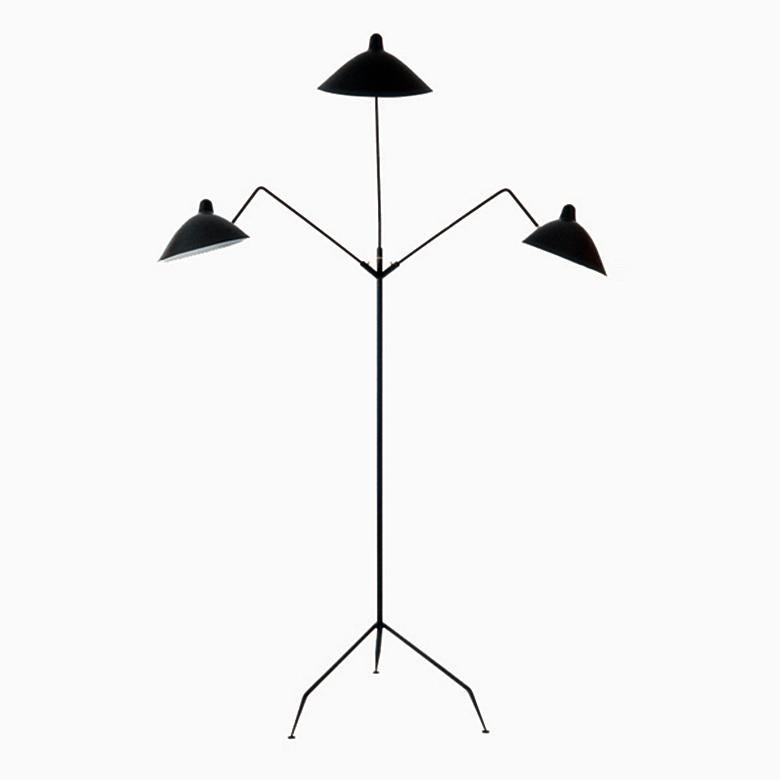 Serge Mouille Moderne schwarze Stehlampe mit drei drehbaren Armen, Mid-Century Modern (Französisch) im Angebot