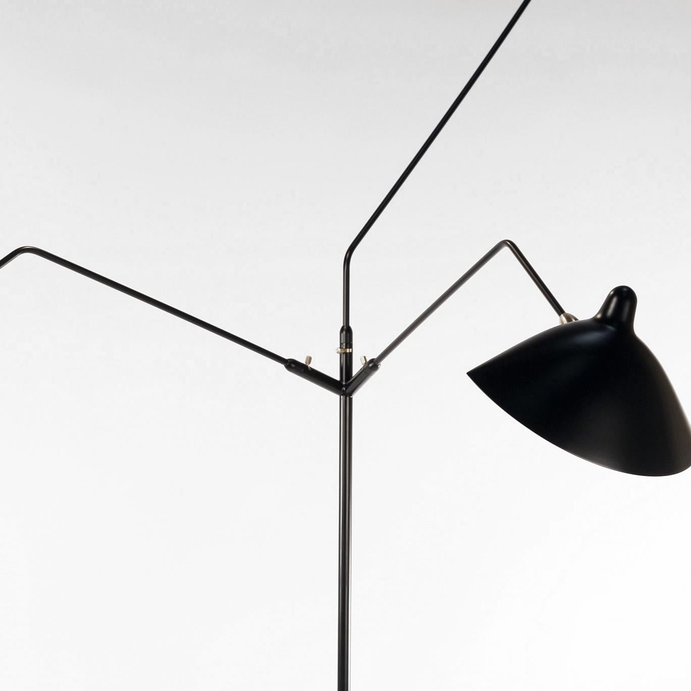 Serge Mouille Mid-Century Modern Black Three Rotating Arms Floor Lamp For Sale 3