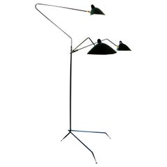 Serge Mouille Mid-Century Modern Black Three Rotating Arms Floor Lamp
