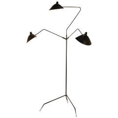 Serge Mouille Mid-Century Modern Black Three Rotating Arms Floor Lamp