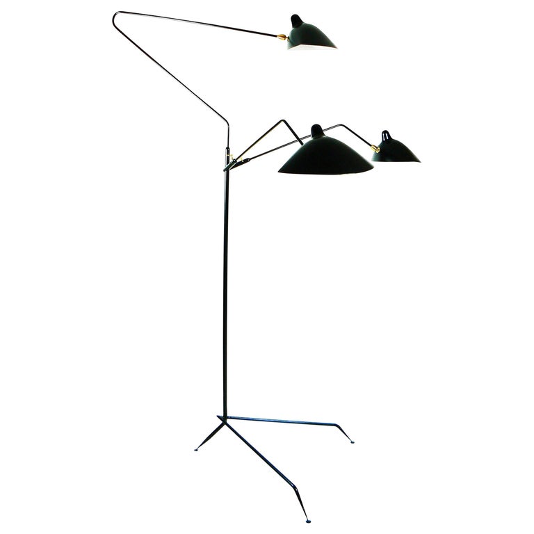 Serge Mouille Mid-Century Modern Black Three Rotating Arms Floor Lamp ...