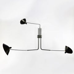 Serge Mouille Mid-Century Modern Black Three Rotating Straight Arms Wall Lamp