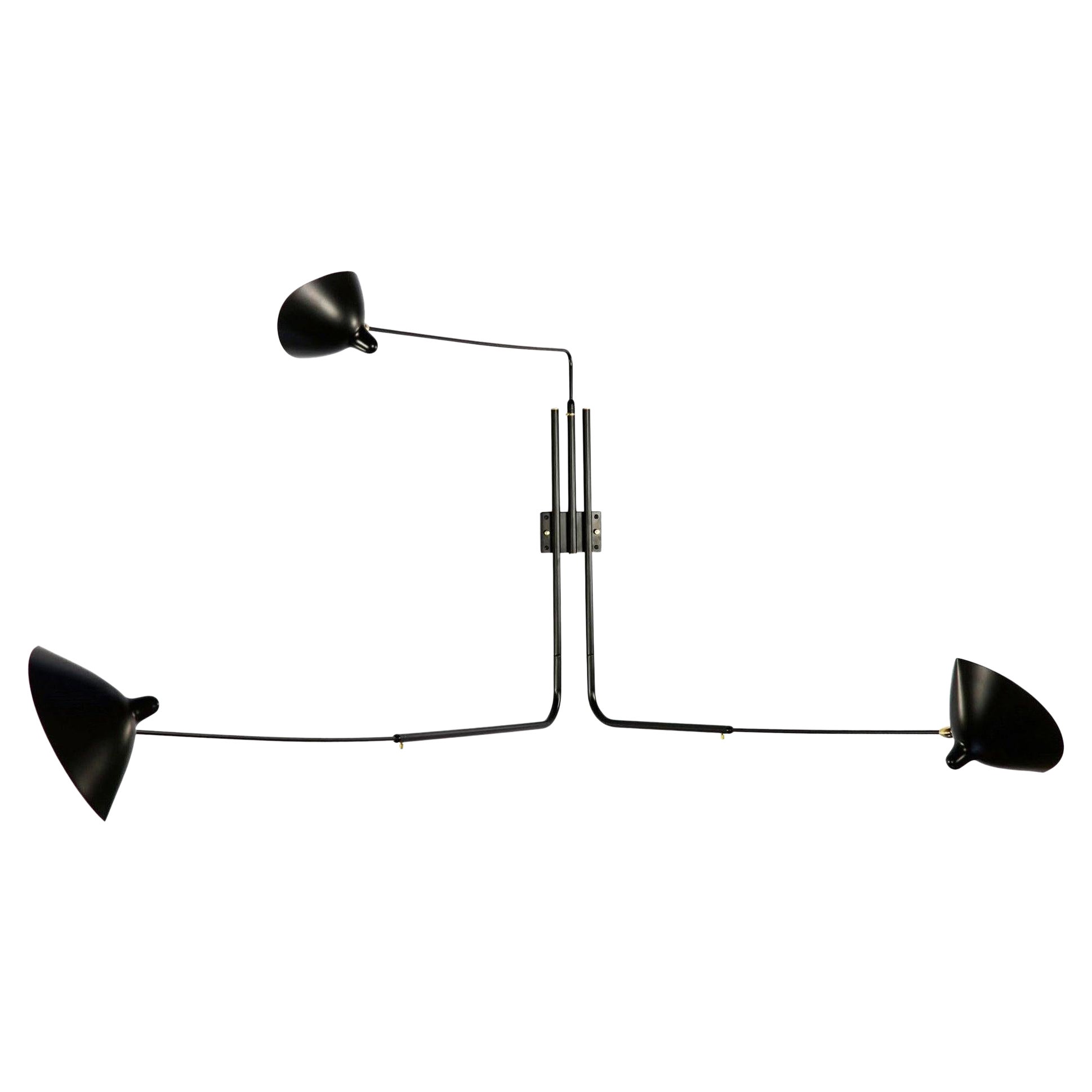 Serge Mouille Mid-Century Modern Black Three Rotating Straight Arms Wall Lamp For Sale