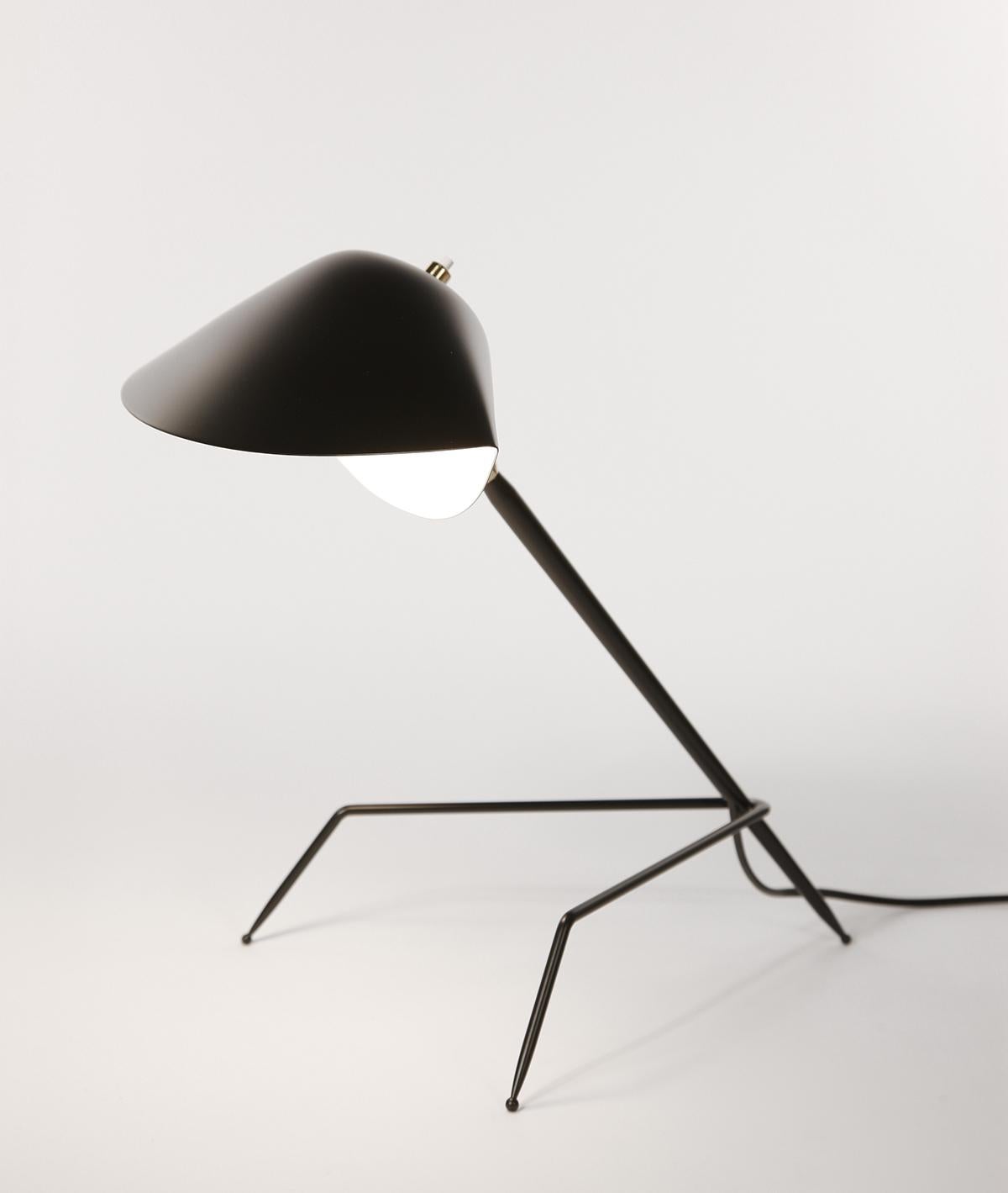French Serge Mouille Mid-Century Modern Black Tripod Lamp For Sale