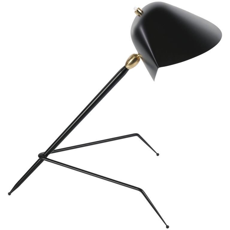 Contemporary Serge Mouille Mid-Century Modern Black Tripod Lamp For Sale
