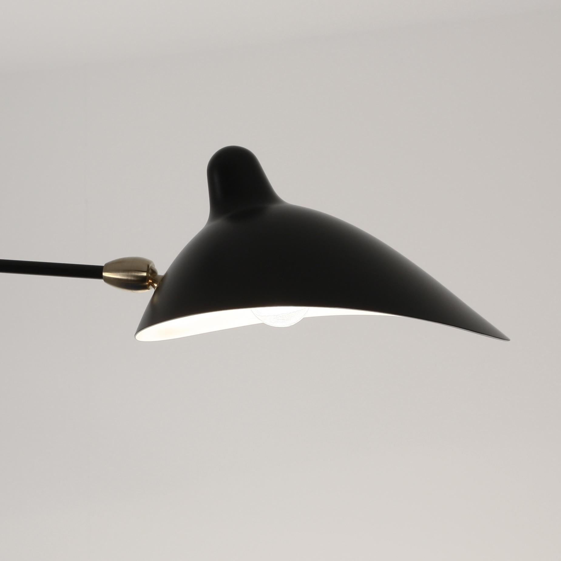 French Serge Mouille Mid-Century Modern Black Two Fixed Arms Ceiling Lamp