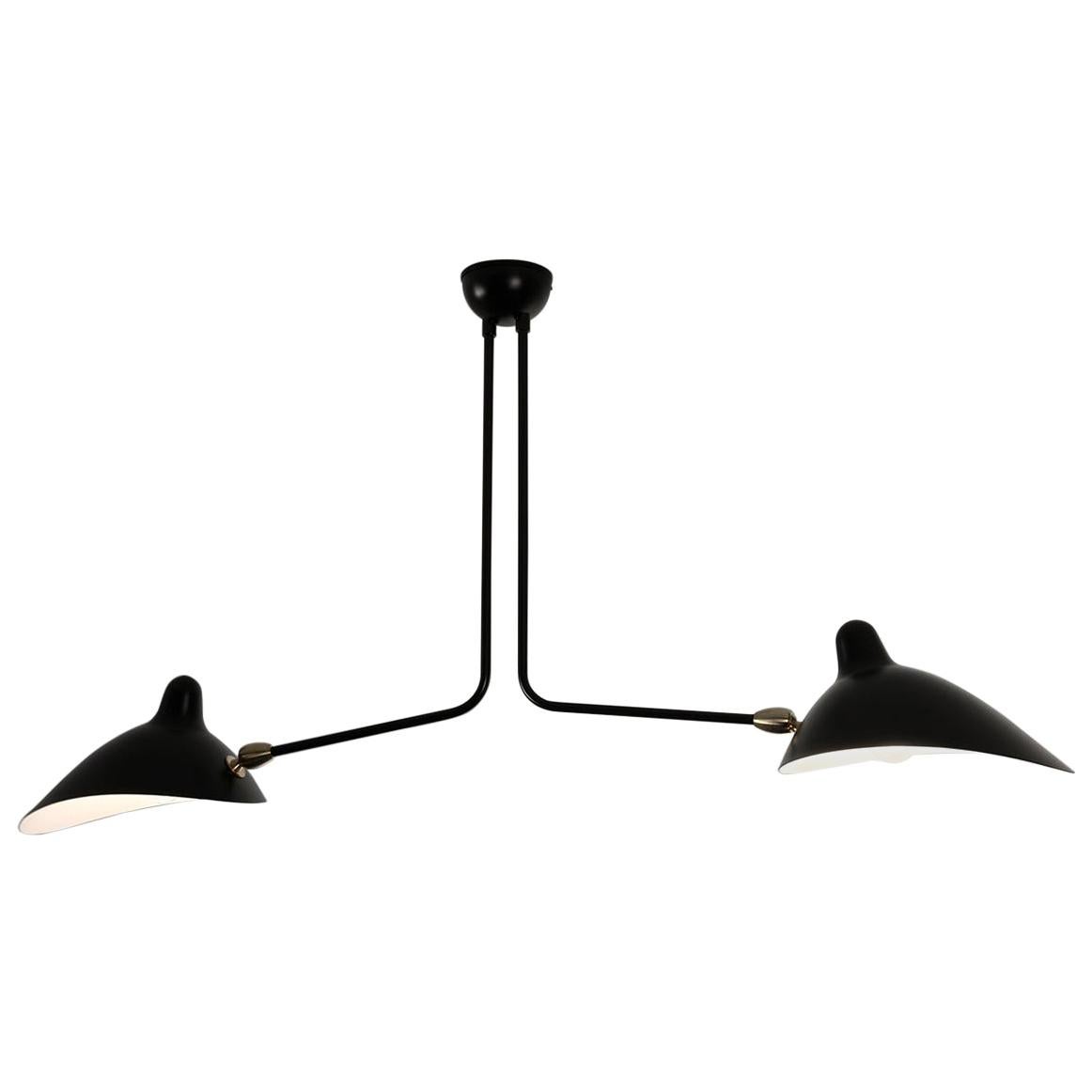 Serge Mouille Mid-Century Modern Black Two Fixed Arms Ceiling Lamp For Sale