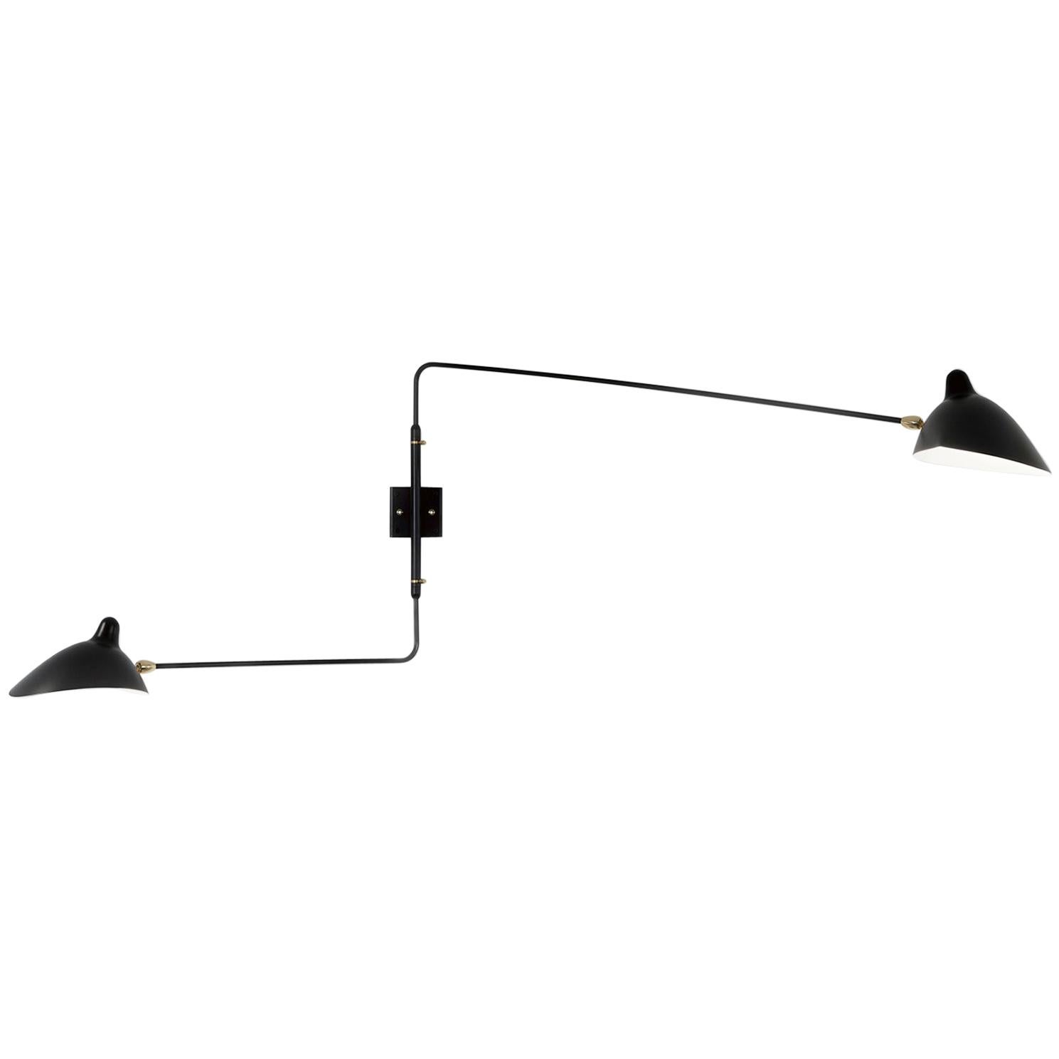 Serge Mouille Mid-Century Modern Black Two Rotating Straight Arms Wall Lamp