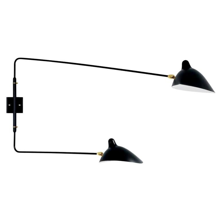 Serge Mouille Mid-Century Modern Black Two Rotating Straight Arms Wall Lamp