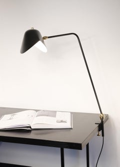 Serge Mouille Mid-Century Modern Black Two Swivels Agrafée Table Lamp