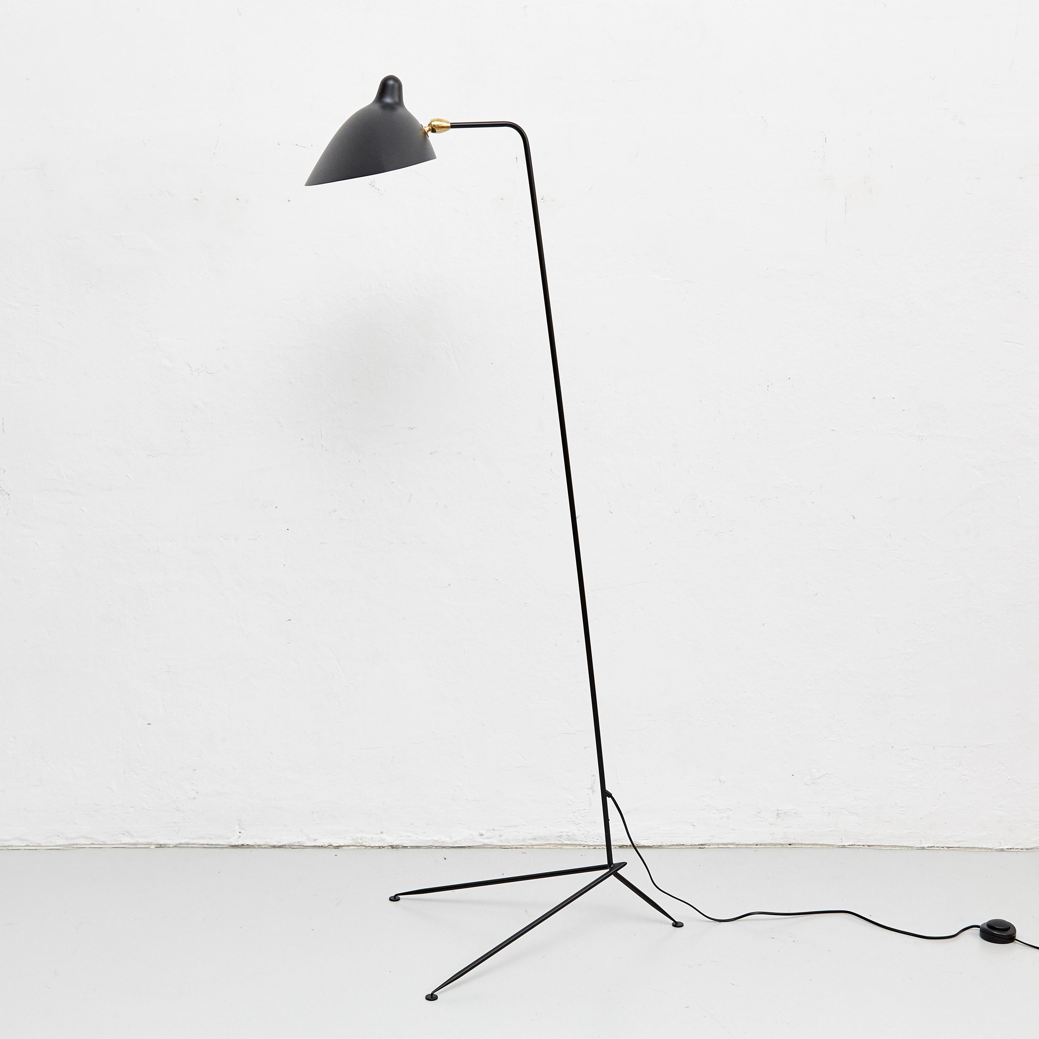 Lacquered Serge Mouille Mid-Century Modern Black One-Arm Standing Lamp 
