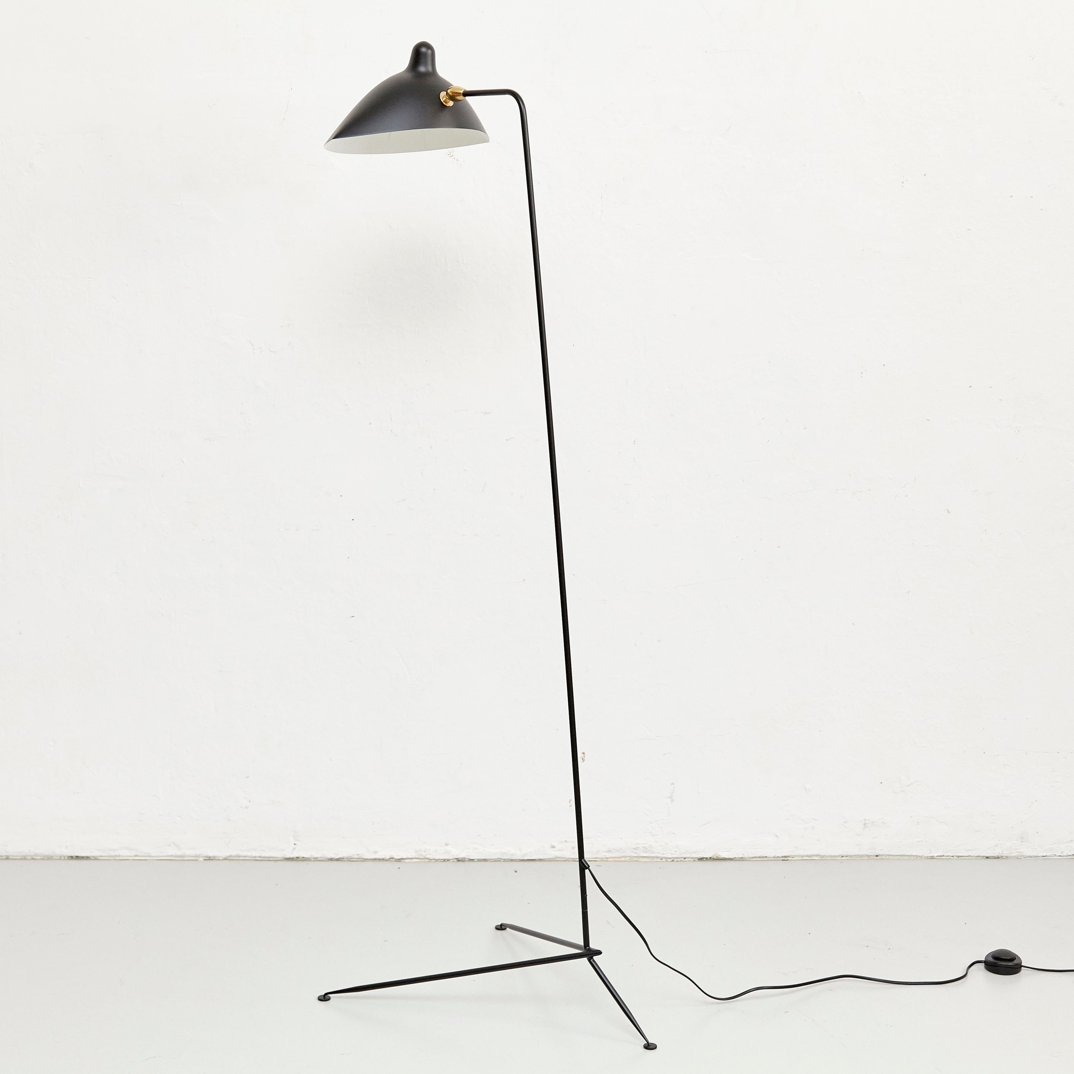 Contemporary Serge Mouille Mid-Century Modern Black One-Arm Standing Lamp 
