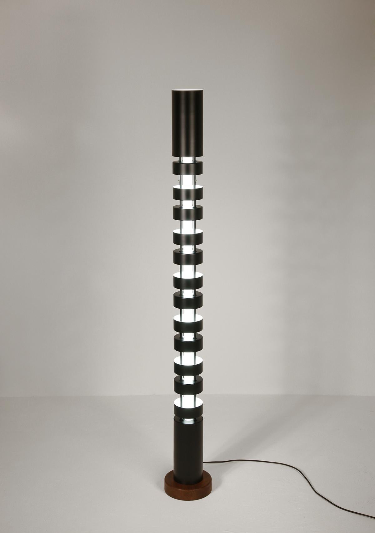 French Serge Mouille Mid-Century Modern Large and Small Totem Column Floor Lamp Set For Sale