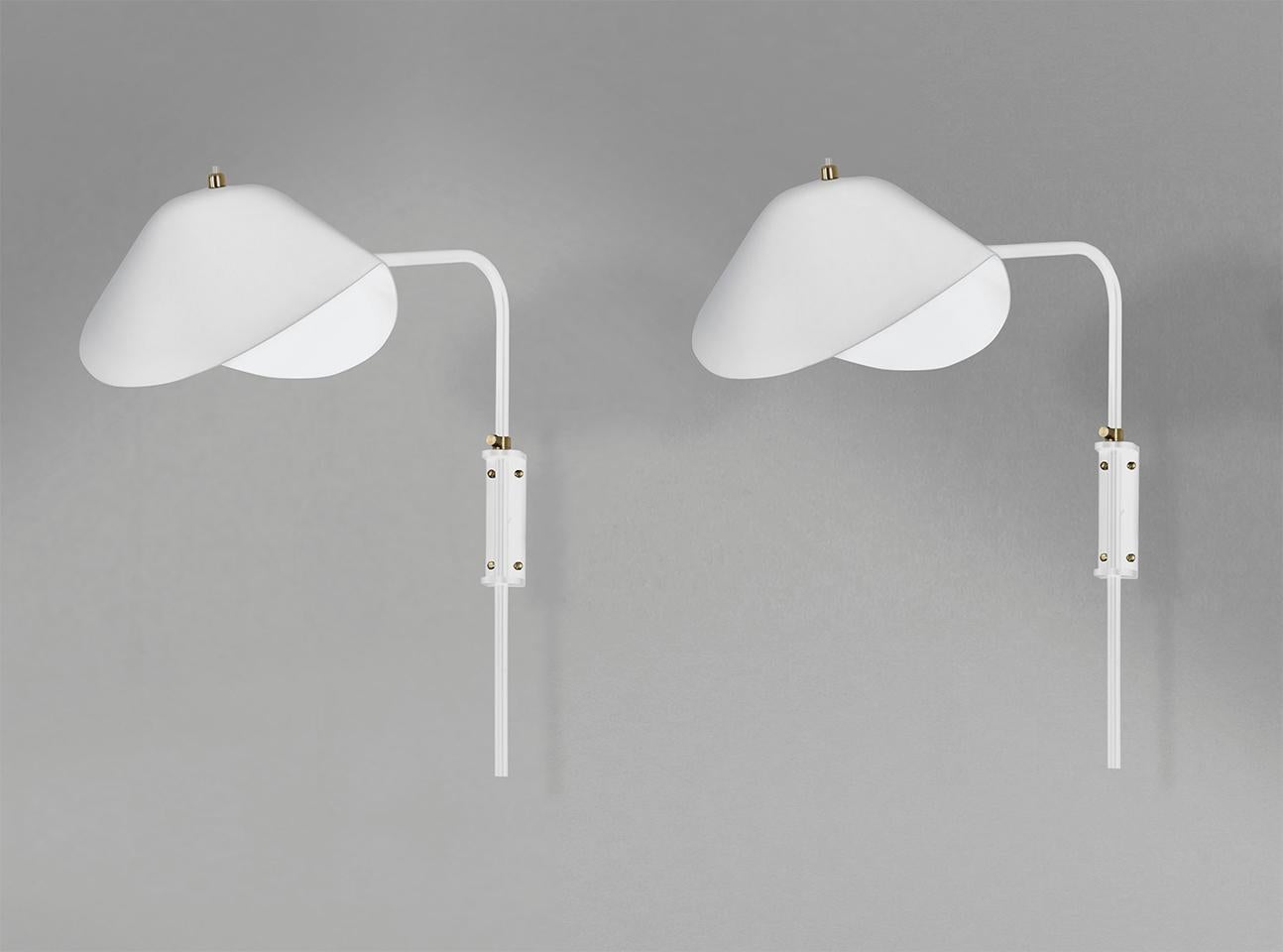 French Serge Mouille Mid-Century Modern White Anthony Wall Lamp Whit Fixing Bracket Set For Sale