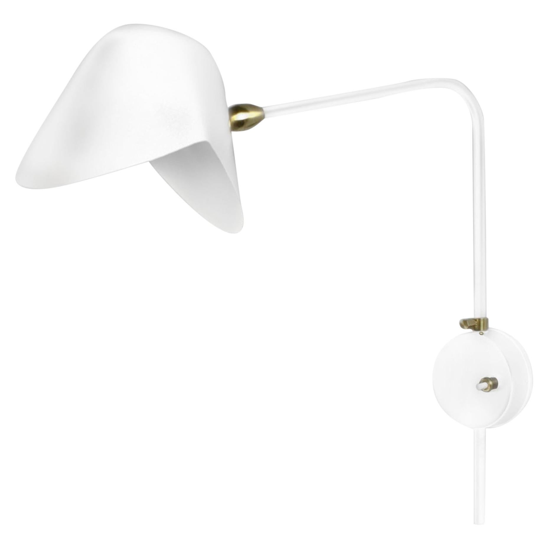 Serge Mouille Mid-Century Modern White Anthony Wall Lamp with Round Fixation Box For Sale