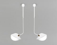 Serge Mouille Mid-Century Modern White Curved Bibliothèque Ceiling Lamp Set