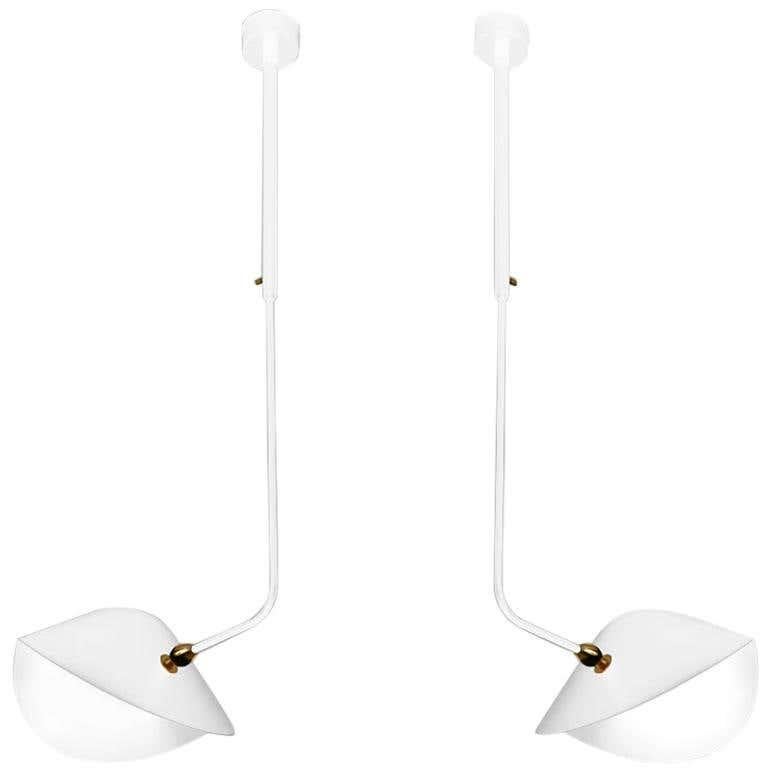Aluminum Serge Mouille Mid-Century Modern White Curved Bibliothèque Ceiling Lamp Set For Sale