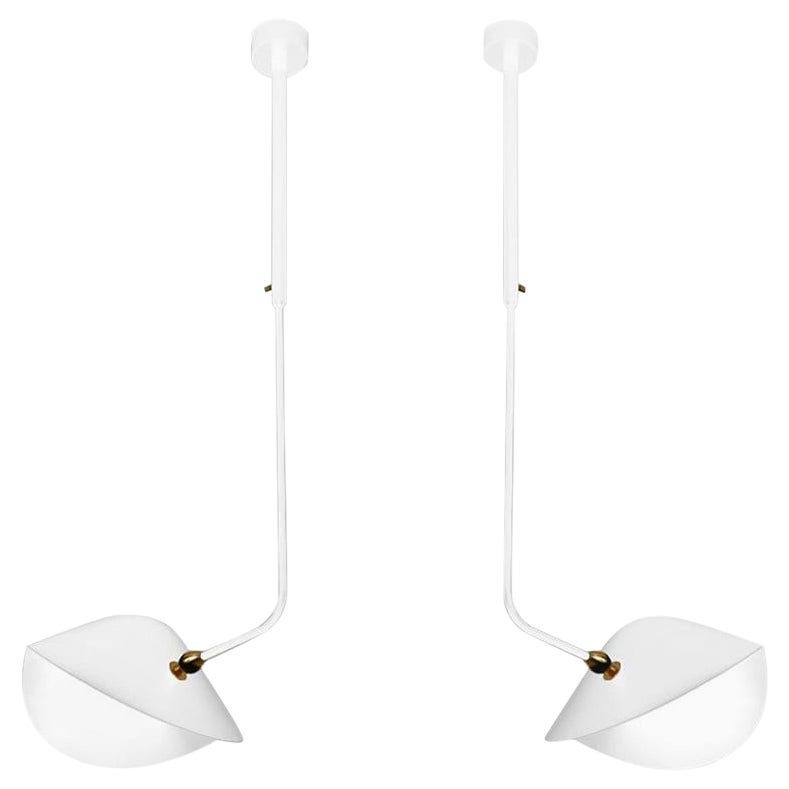 Serge Mouille Mid-Century Modern White Curved Bibliothèque Ceiling Lamp Set