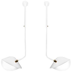 Serge Mouille Mid-Century Modern White Curved Bibliothèque Ceiling Lamp Set