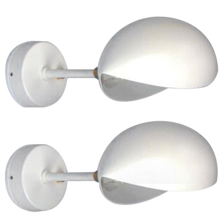 Serge Mouille Mid-Century Modern White Eye Sconce Wall Lamp Set For Sale