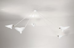Serge Mouille Mid-Century Modern White Five Fixed Arms Spider Ceiling Lamp