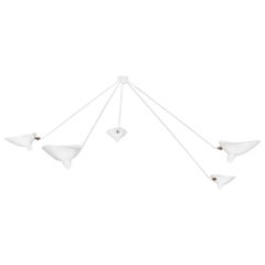 Serge Mouille Mid-Century Modern White Five Fixed Arms Spider Ceiling Lamp