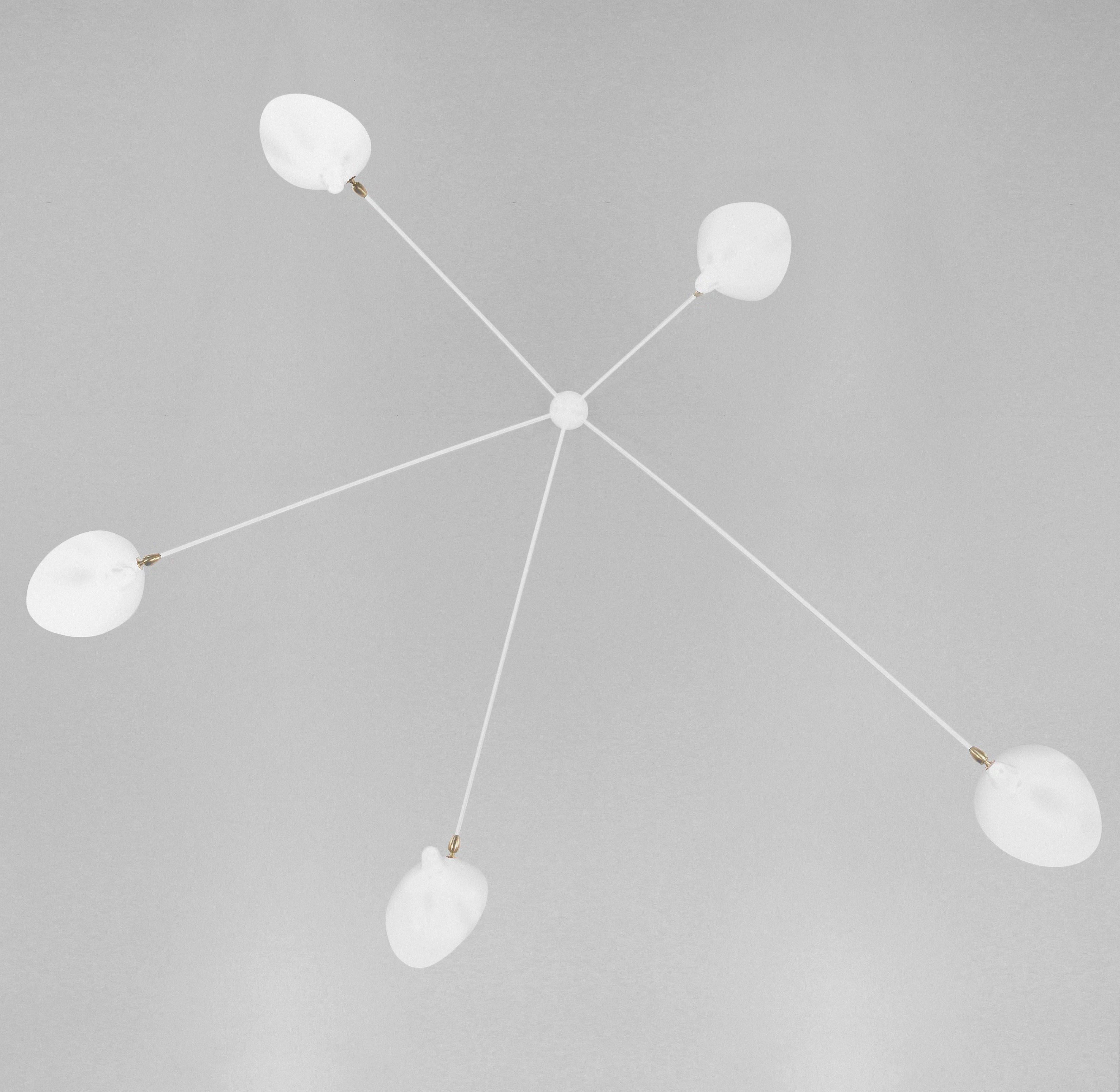 French Serge Mouille Mid-Century Modern White Five Fixed Arms Spider Ceiling Wall Lamp For Sale