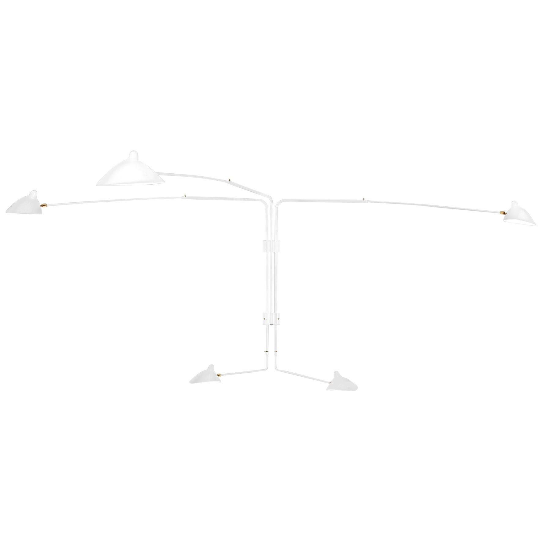 Serge Mouille Mid-Century Modern White Five Rotating Straight Arms Wall Lamp For Sale