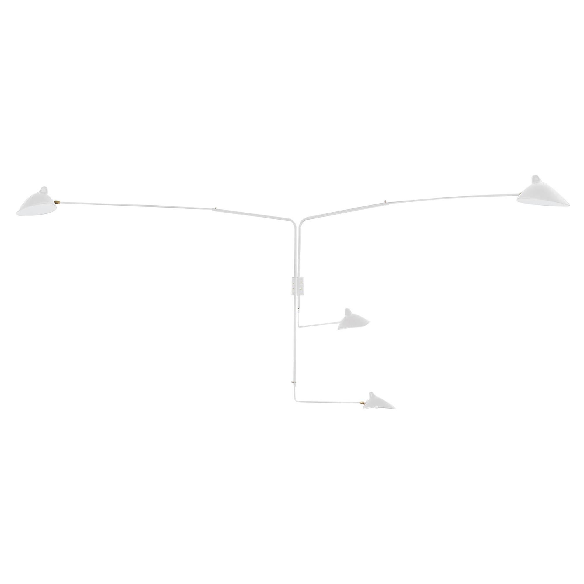 Serge Mouille Mid-Century Modern White Four Rotating Straight Arms Wall Lamp For Sale