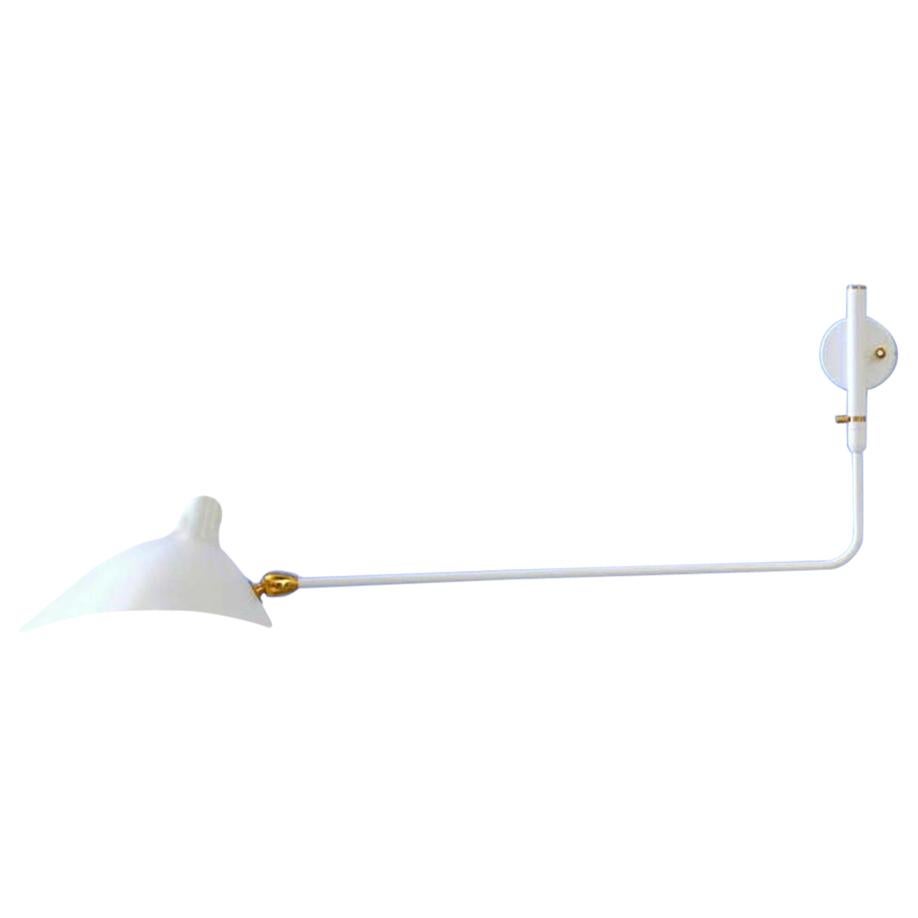 Serge Mouille Mid-Century Modern White One Rotating Straight Arm Wall Lamp