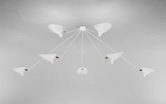Serge Mouille Mid-Century Modern White Seven Fixed Arms Spider Ceiling Lamp