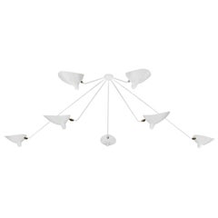 Serge Mouille Mid-Century Modern White Seven Fixed Arms Spider Ceiling Lamp