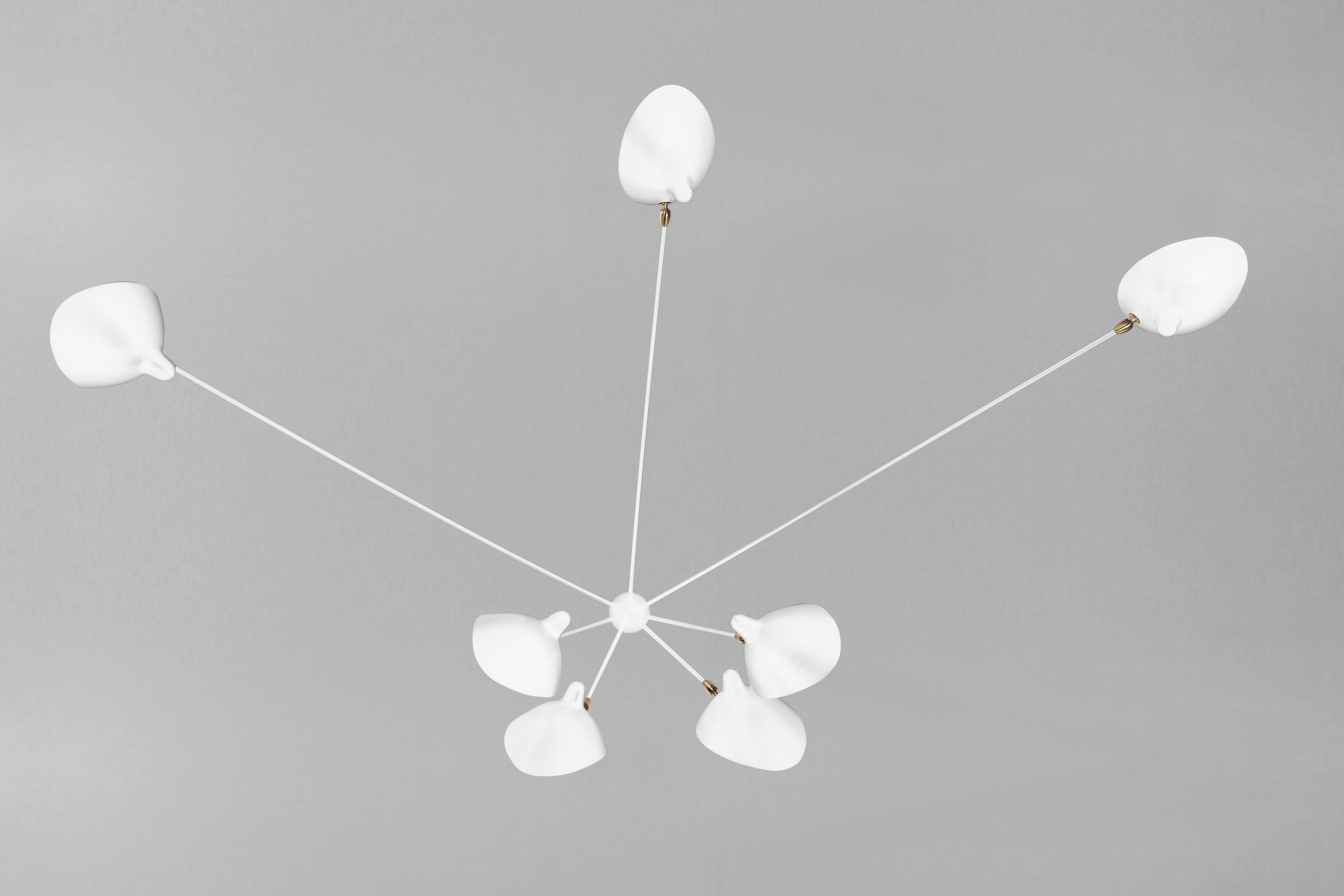 French Serge Mouille Mid-Century Modern White Seven Fixed Arms Spider Wall Ceiling Lamp