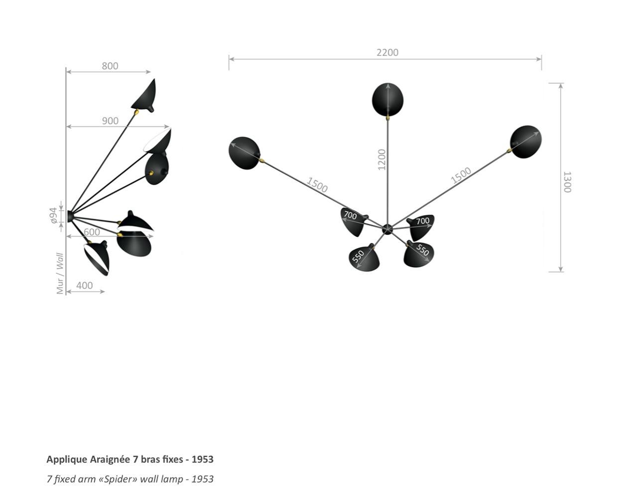 Serge Mouille Mid-Century Modern White Seven Fixed Arms Spider Wall Ceiling Lamp In New Condition For Sale In Barcelona, Barcelona