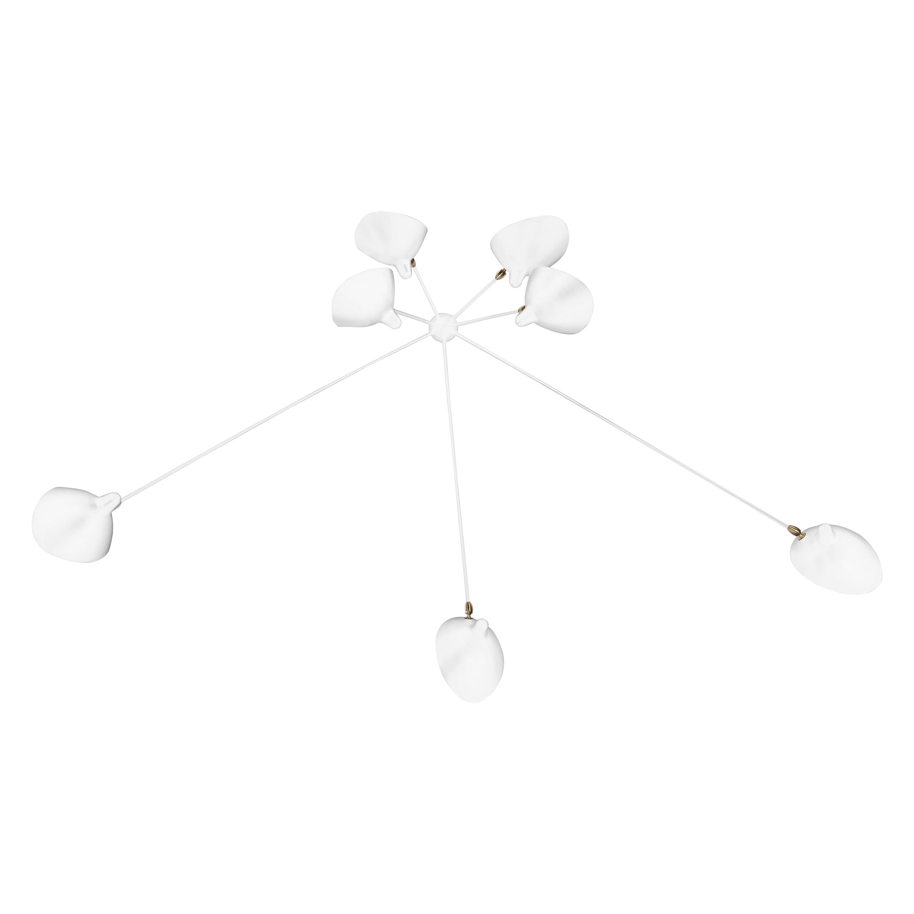 Serge Mouille Mid-Century Modern White Seven Fixed Arms Spider Wall Ceiling Lamp