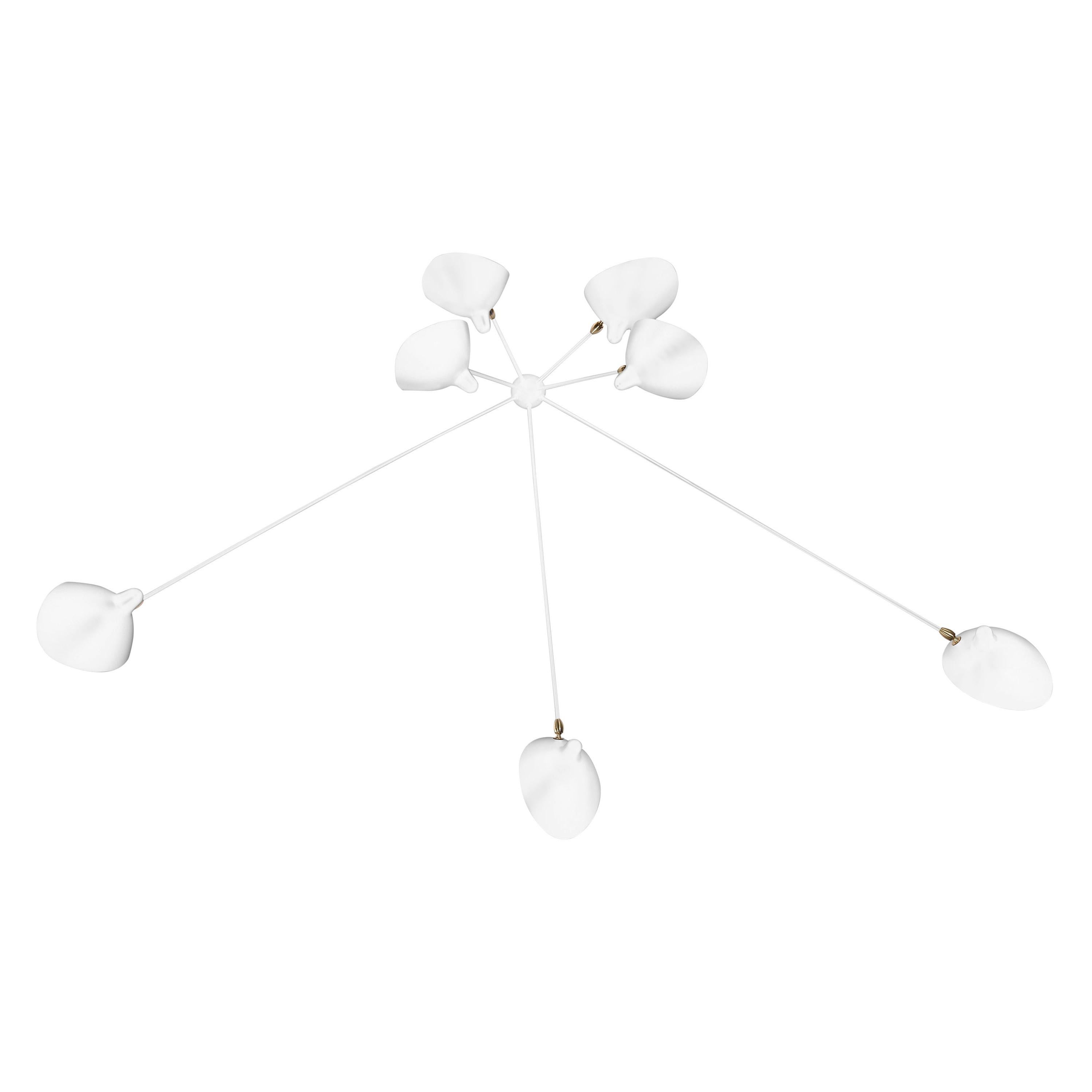 Serge Mouille Mid-Century Modern White Seven Fixed Arms Spider Wall Ceiling Lamp