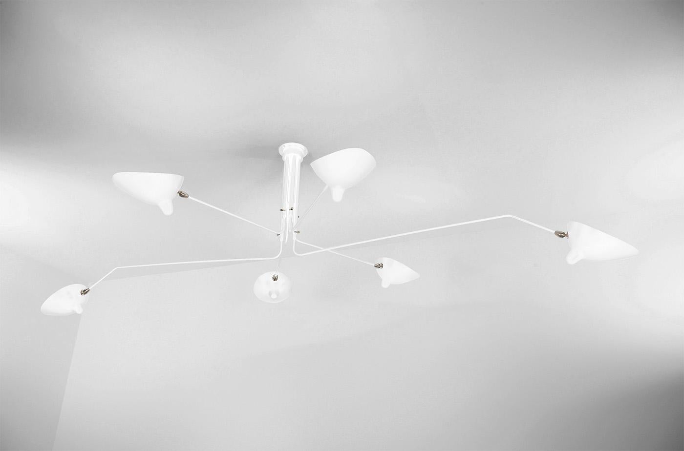 French Serge Mouille Mid-Century Modern White Six Rotaiting Arms Ceiling Lamp For Sale