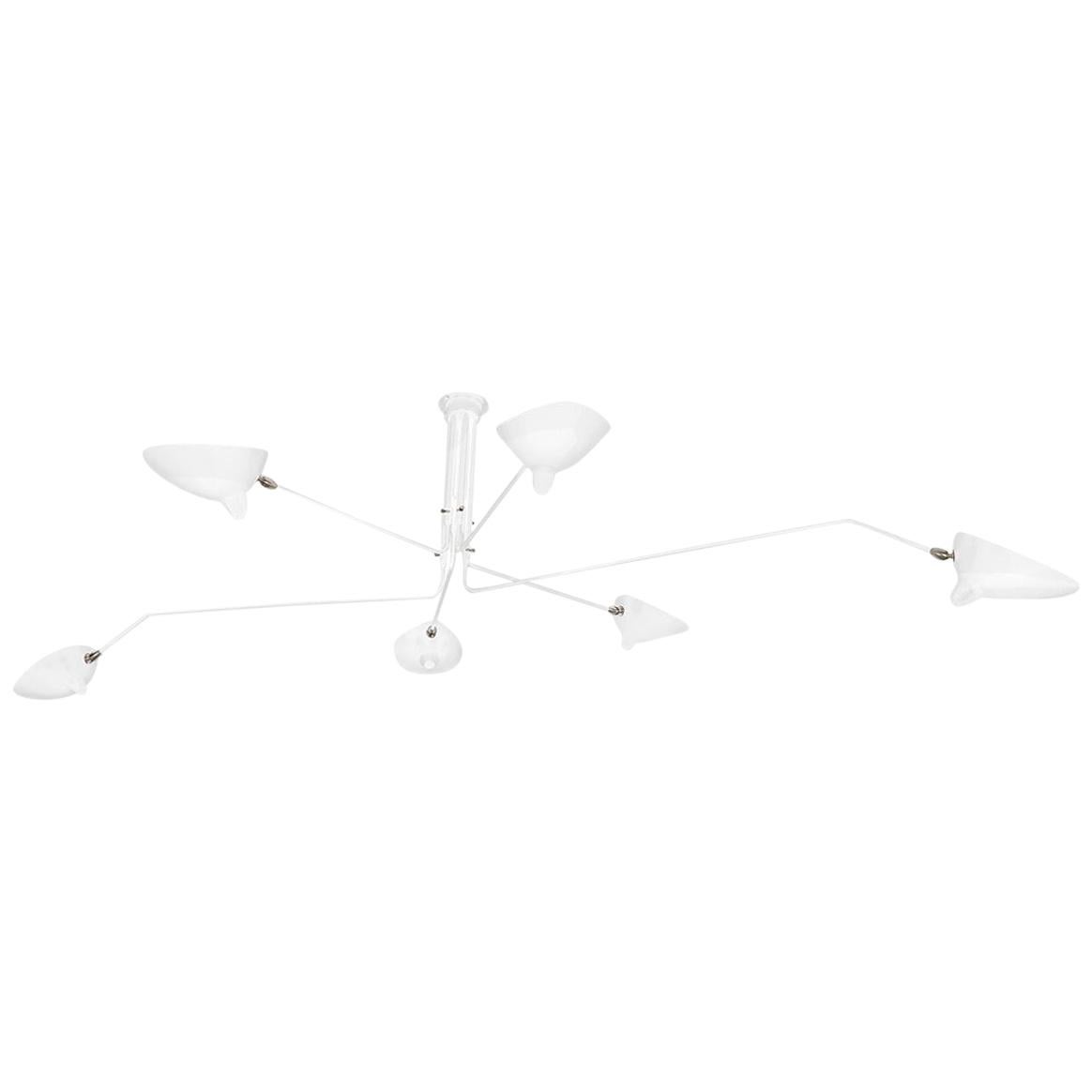 Serge Mouille Mid-Century Modern White Six Rotaiting Arms Ceiling Lamp