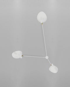 Serge Mouille Mid-Century Modern White Three Fixed Arms Spider Ceiling Lamp