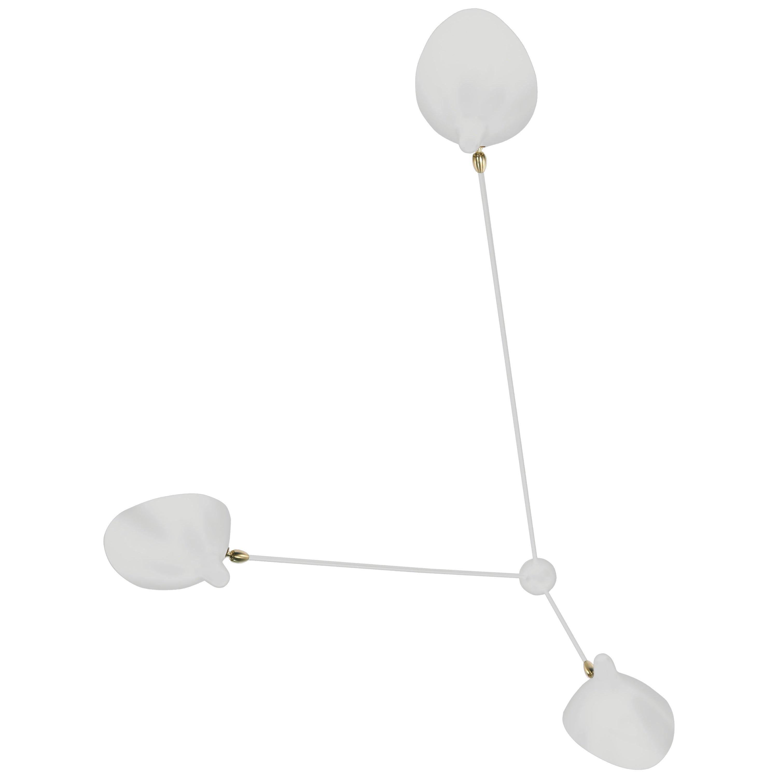 Serge Mouille Mid-Century Modern White Three Fixed Arms Spider Ceiling Lamp