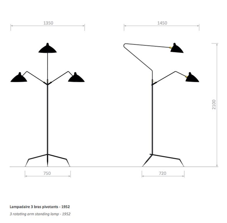 Mid-Century moderno Lampada da terra a tre bracci rotanti bianca di Serge Mouille, moderna nel Medioevo in vendita