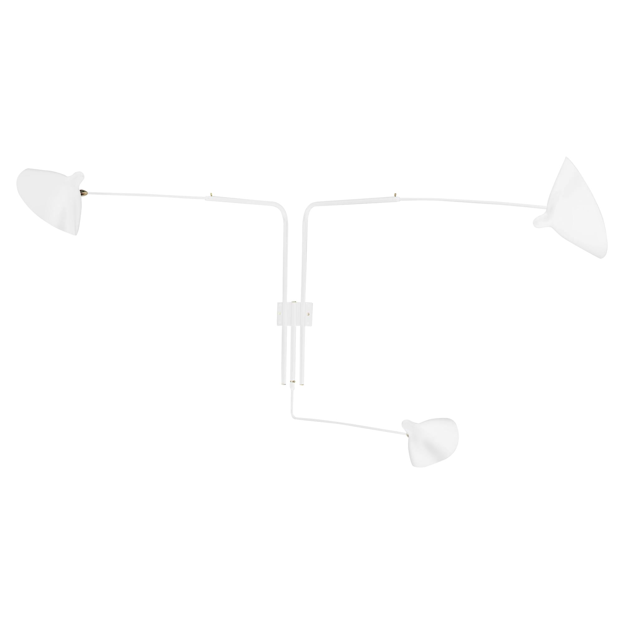 Serge Mouille Lampada da parete a tre bracci dritti rotanti in stile Mid-Century Modern White