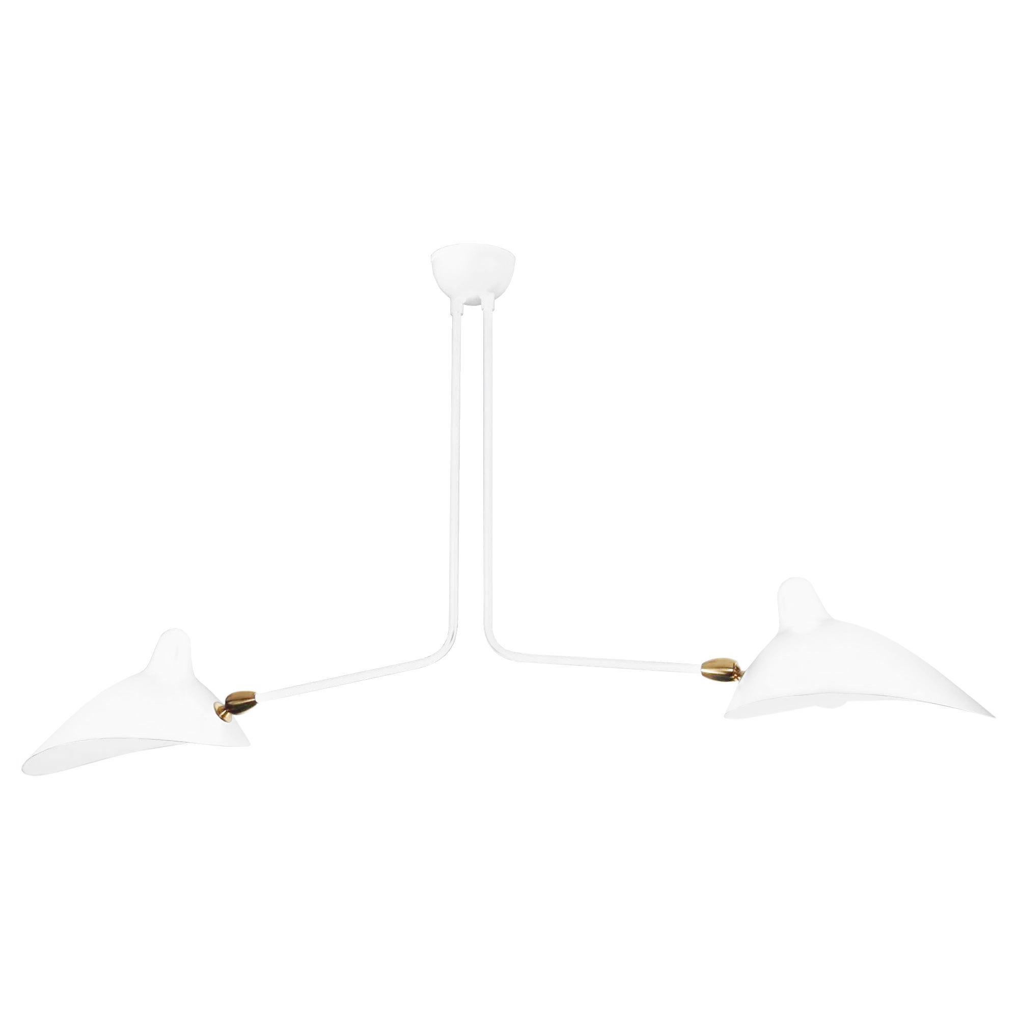 Deckenleuchte Modell 'Two fixed arms ceiling lamp', entworfen von Serge Mouille im Jahr 1959.

Hergestellt von Editions Serge Mouille in Frankreich. Die Herstellung der Lampen, Wandleuchten und Stehlampen erfolgt in handwerklicher Weise mit den