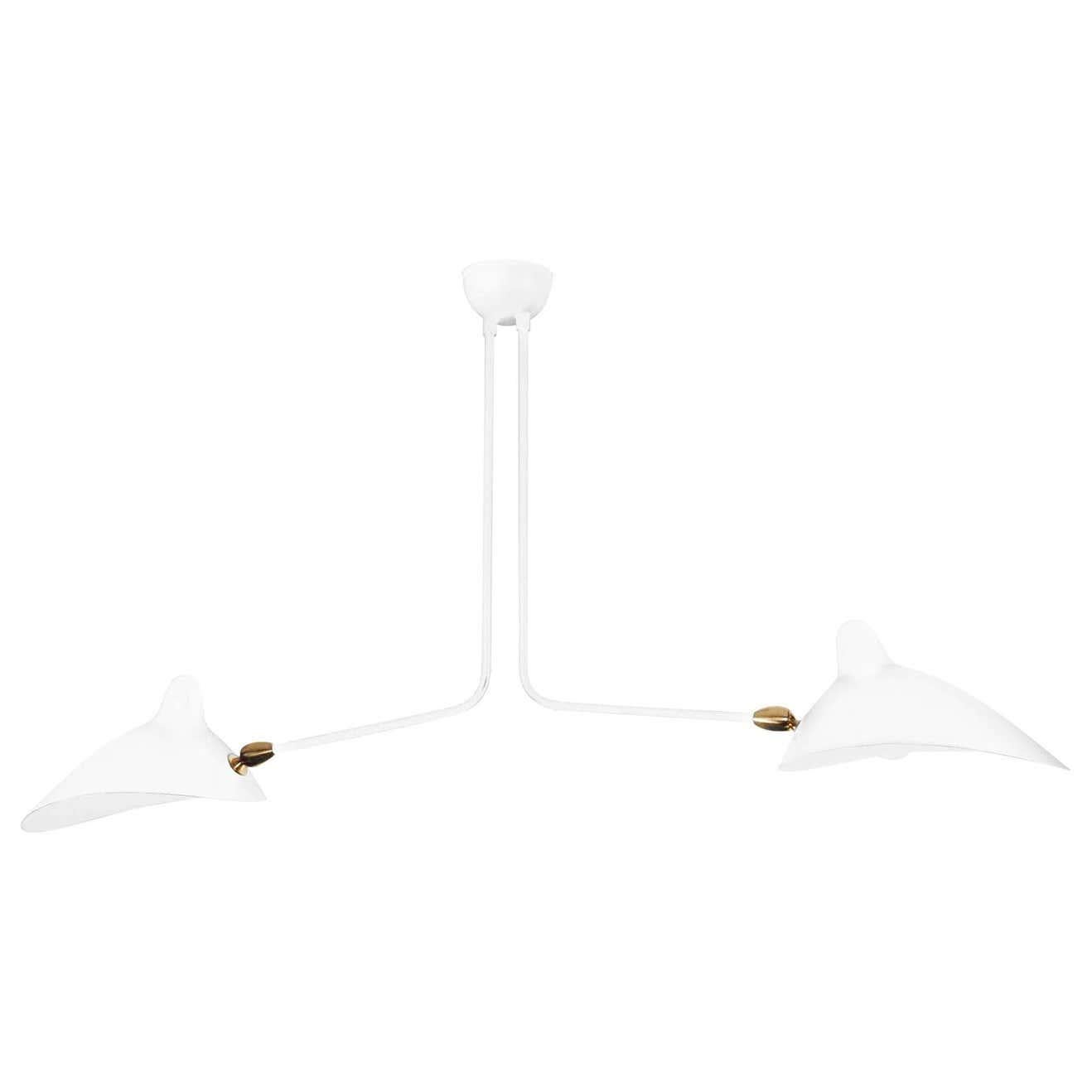 Contemporary Serge Mouille Mid-Century Modern White Two Fixed Arms Ceiling Lamp For Sale