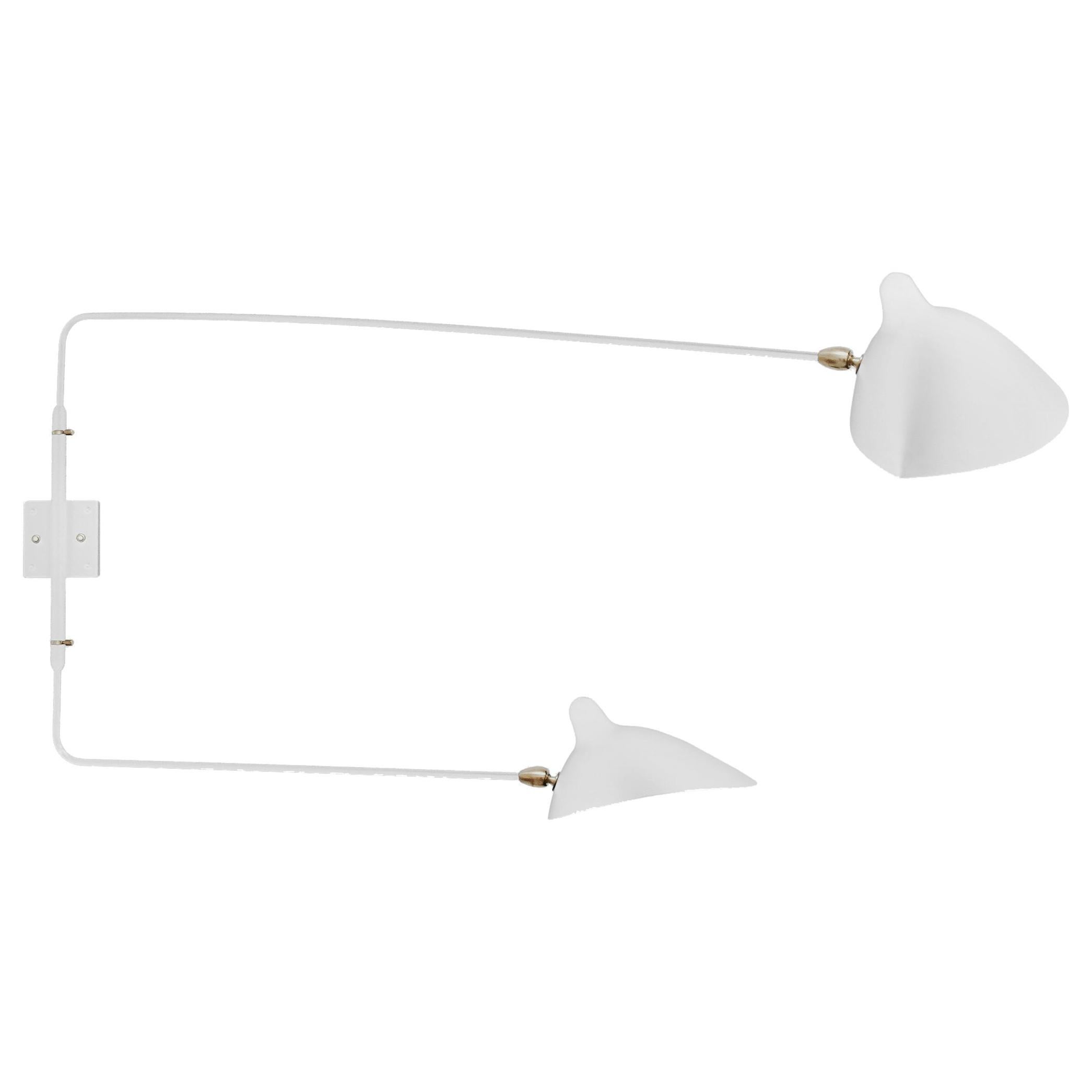 Serge Mouille Mid-Century Modern White Two Rotating Straight Arms Wall Lamp